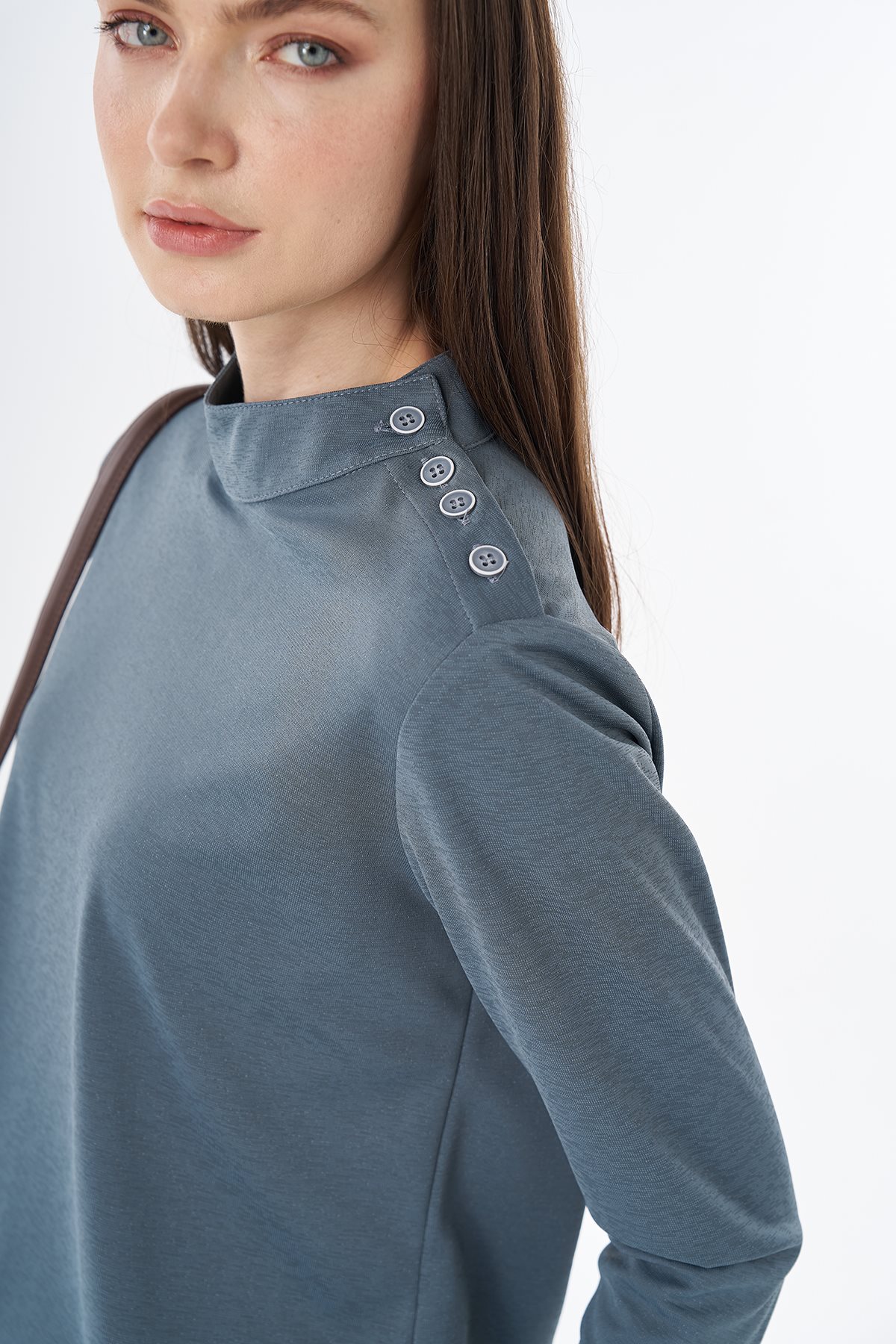 Button-Detail Blouse Petrol