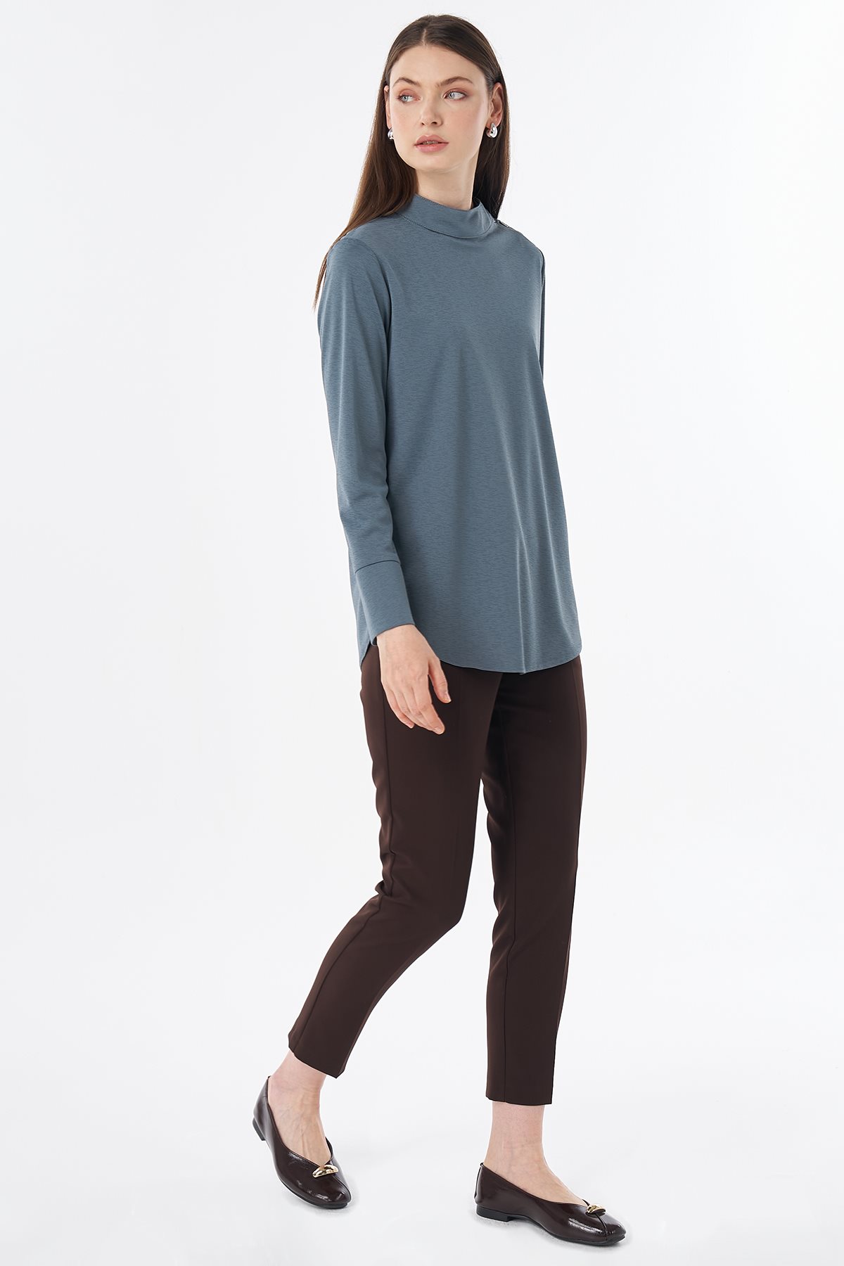 Button-Detail Blouse Petrol
