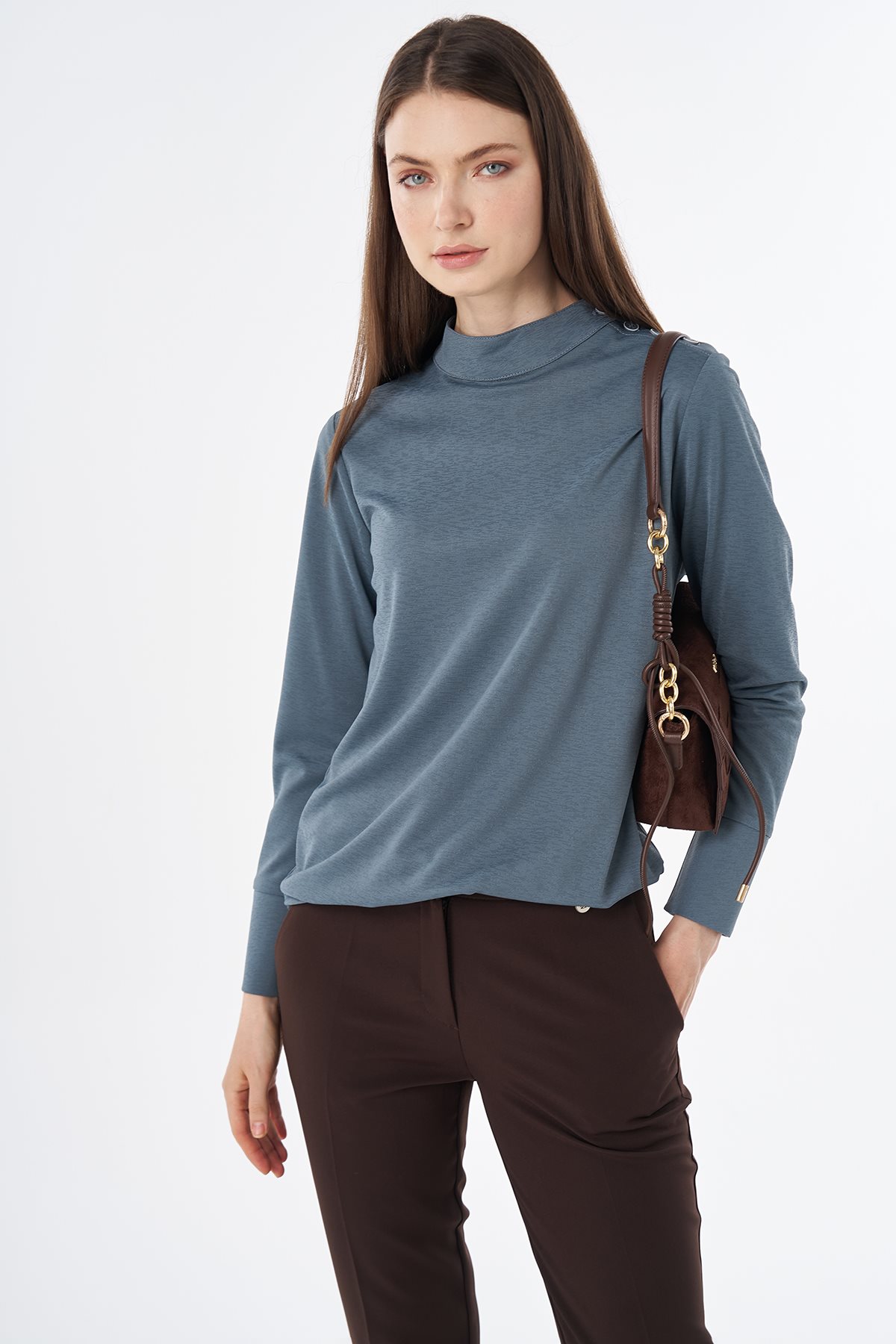 Button-Detail Blouse Petrol