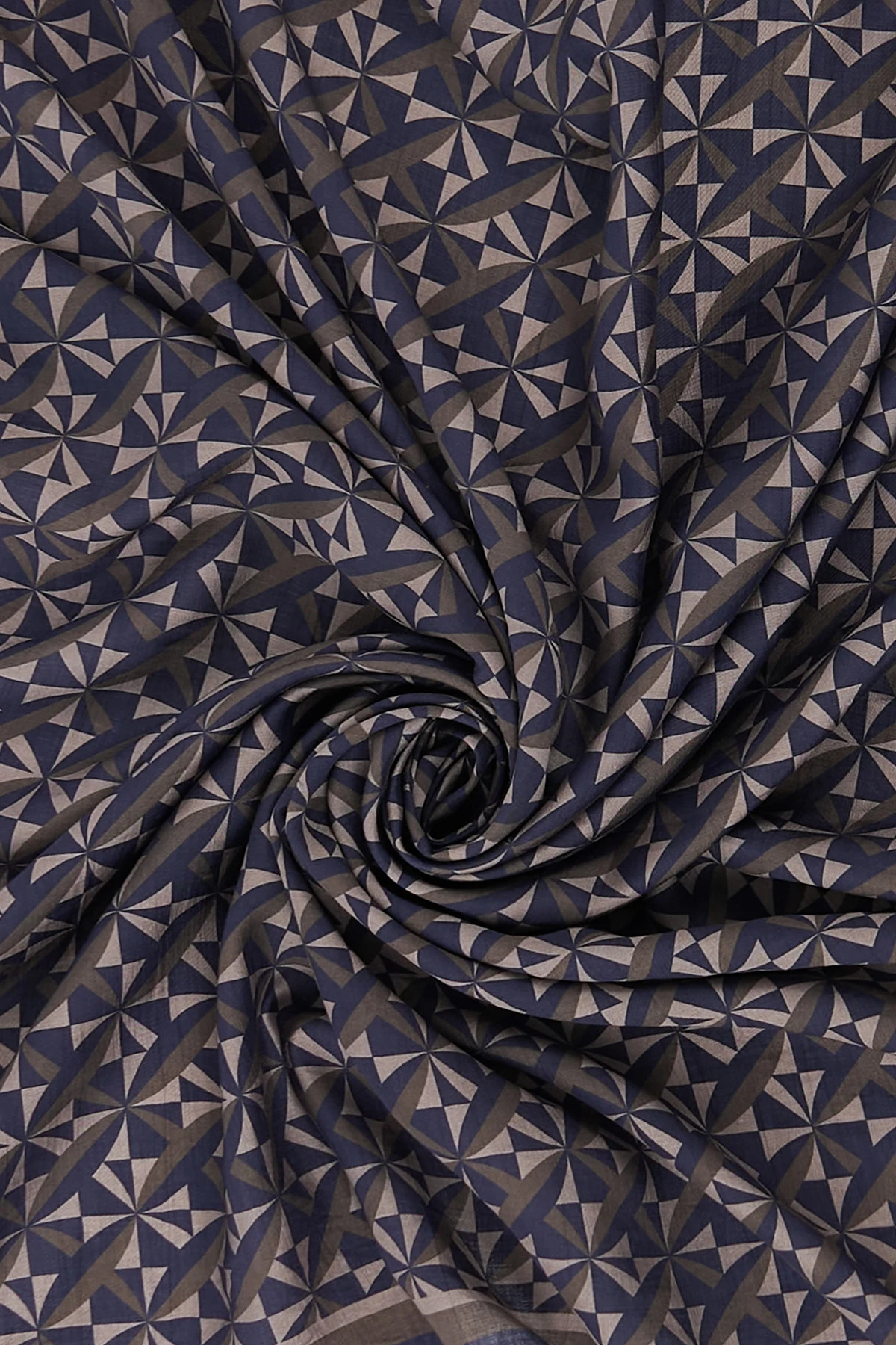 Geometric Pattern Lyocell Scarf Navy-Gray