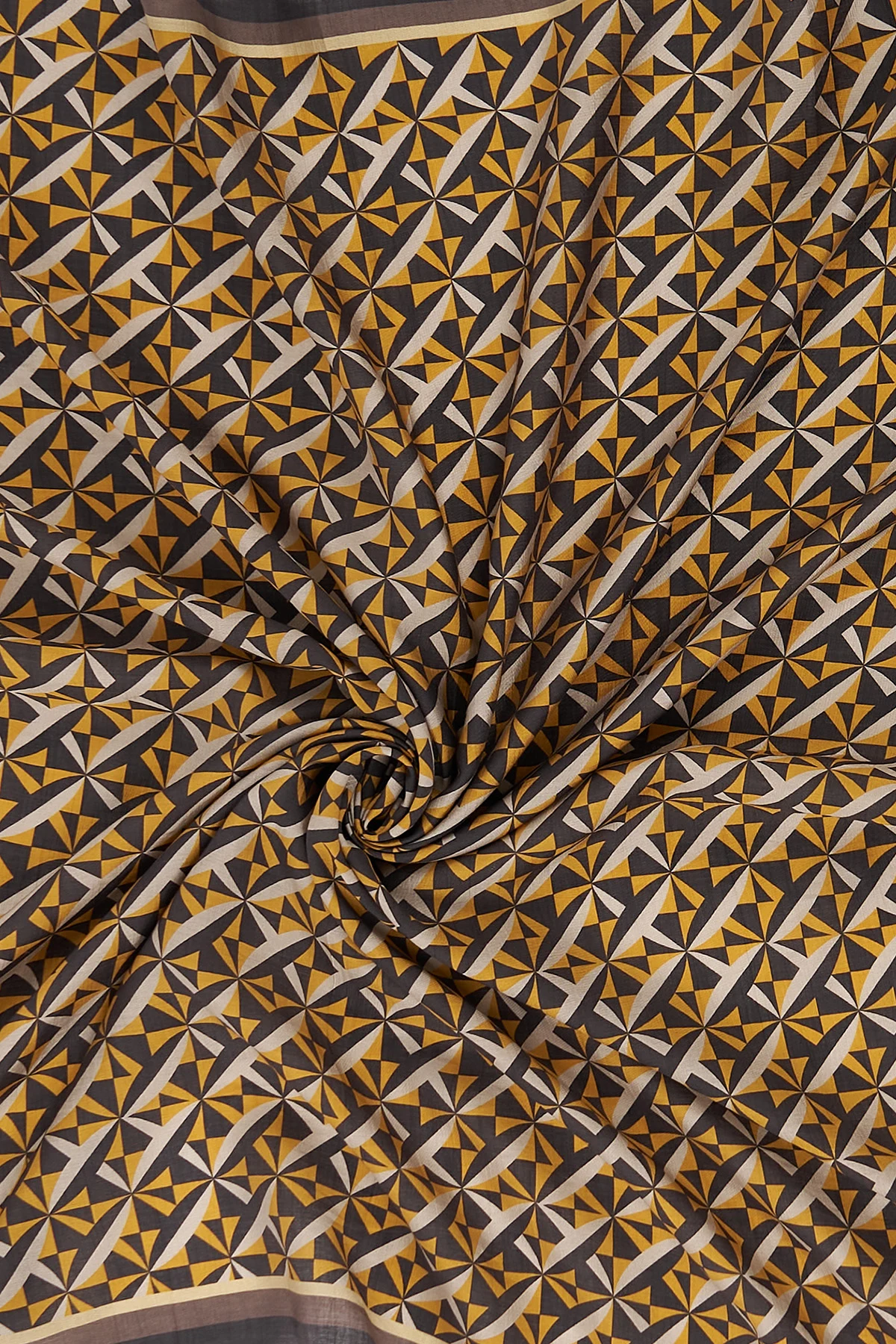 Geometric Pattern Lyocell Scarf Black-Orange
