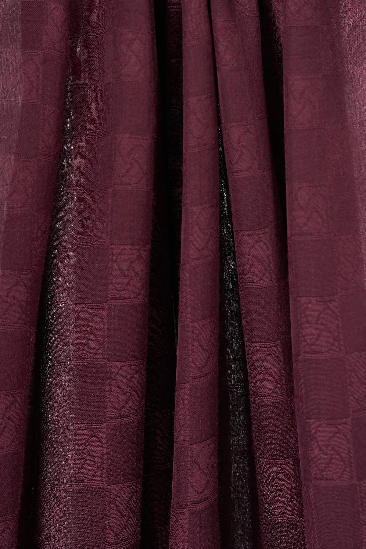 Monogram Pattern Cotton Satin Shawl Dark Plum