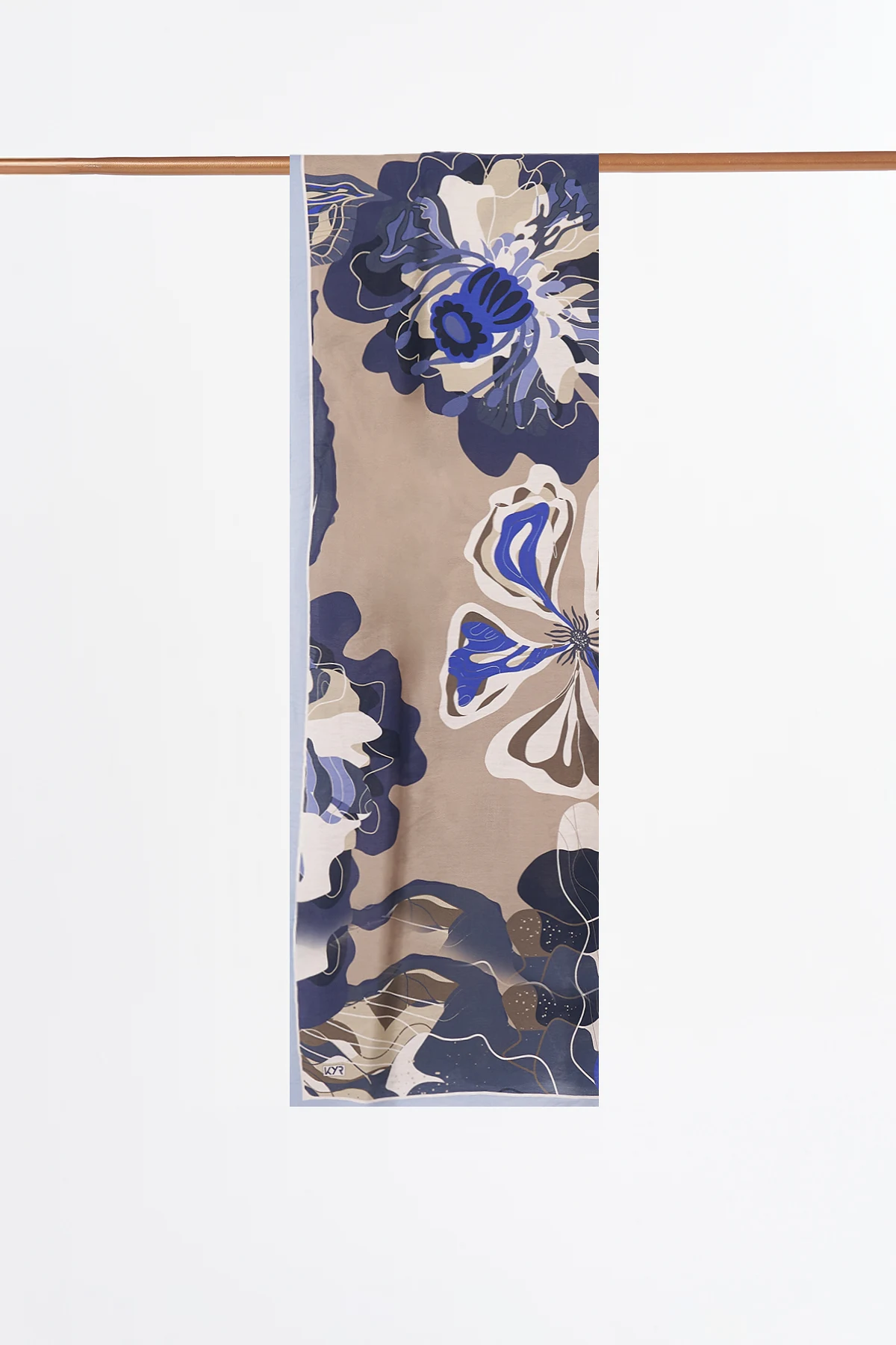 Abstract Floral Pattern Viscose Shawl Navy-Beige