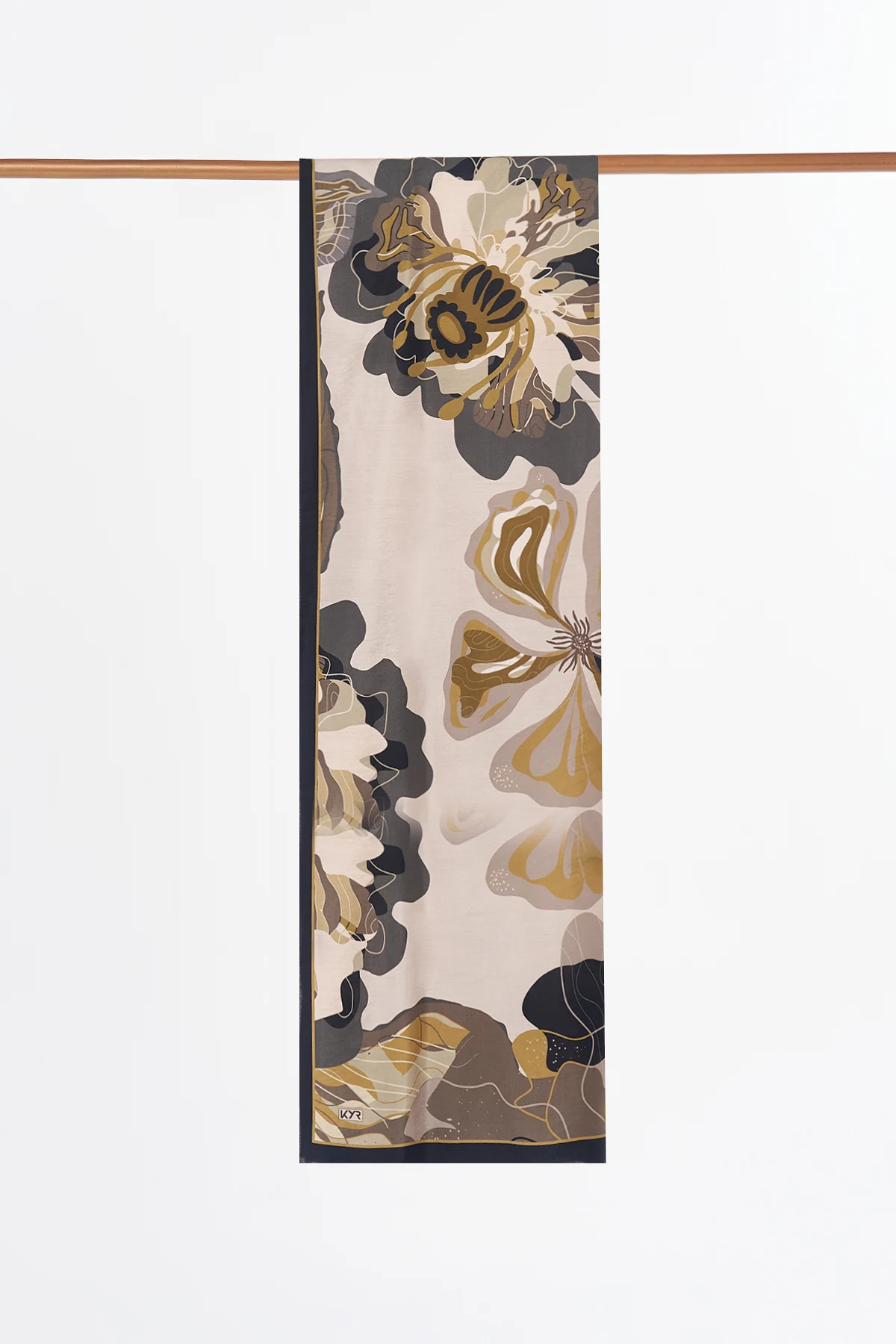 Abstract Floral Pattern Viscose Shawl Black