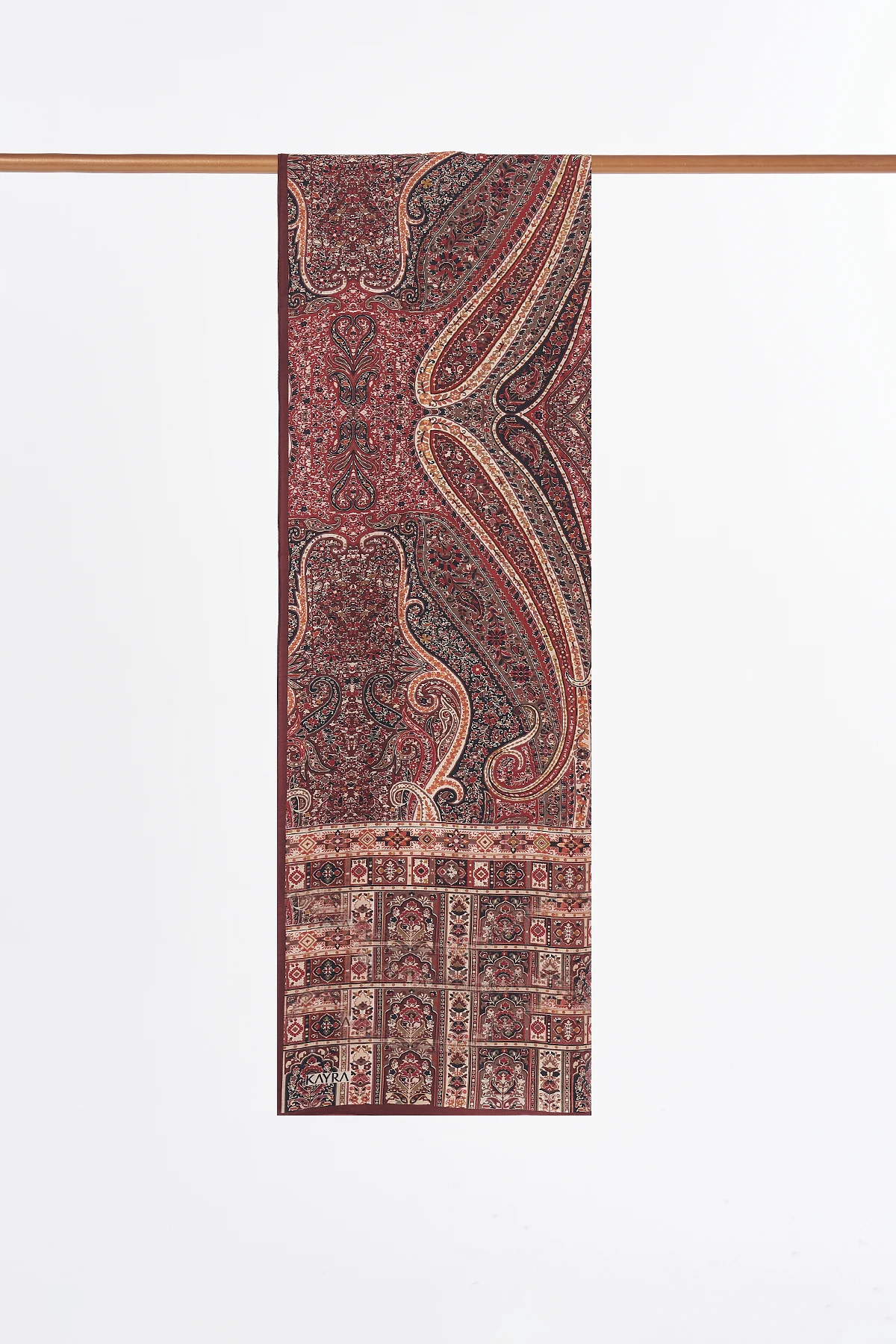 Ethnic Pattern Lyocell Shawl Burgundy