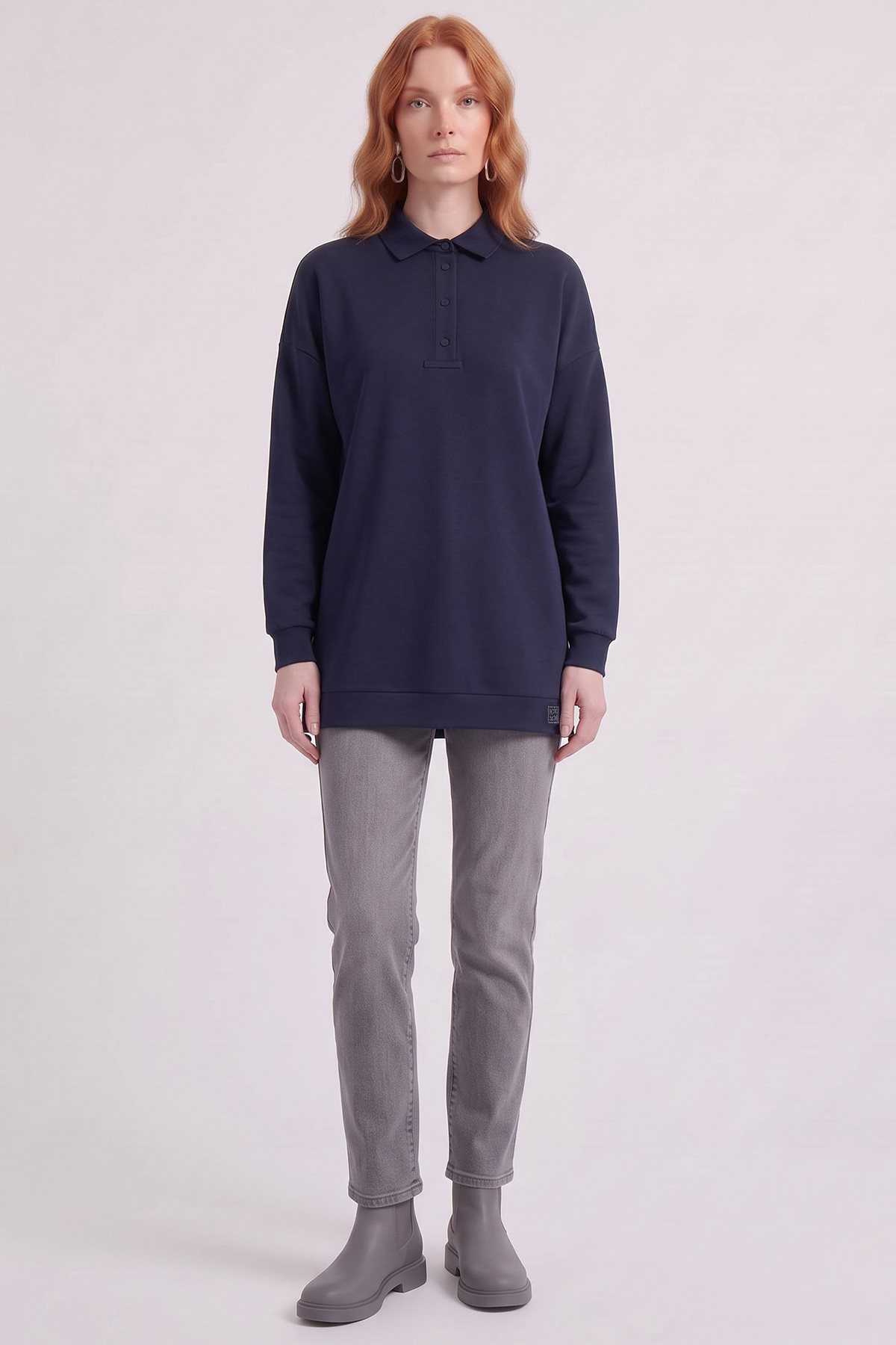 Polo-Neck Sweatshirt Navy