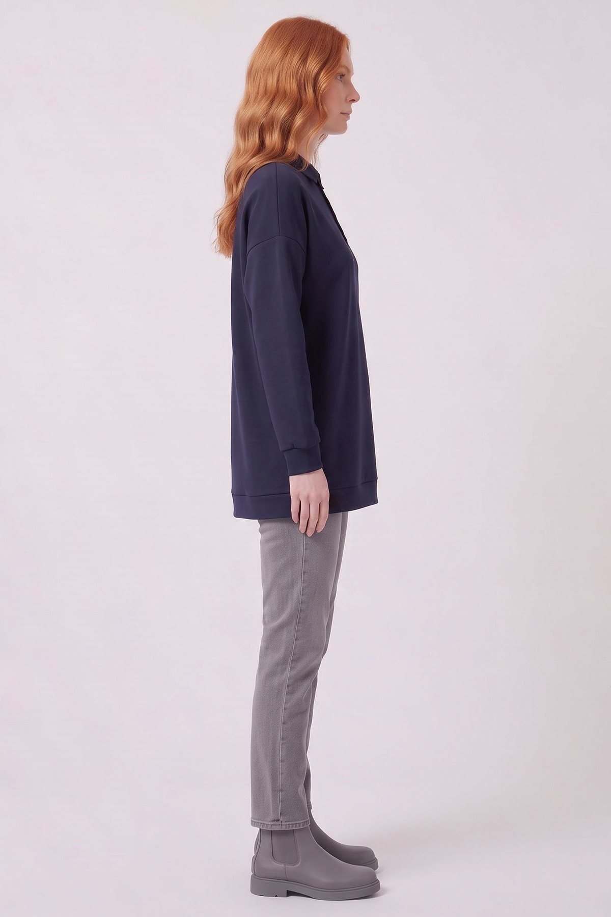 Polo-Neck Sweatshirt Navy