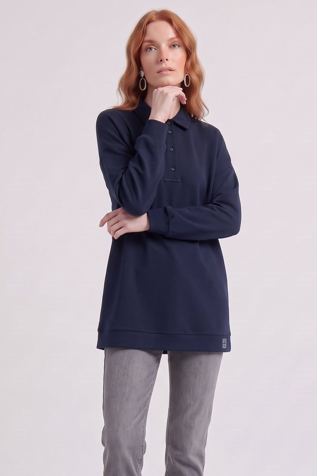 Polo-Neck Sweatshirt Navy