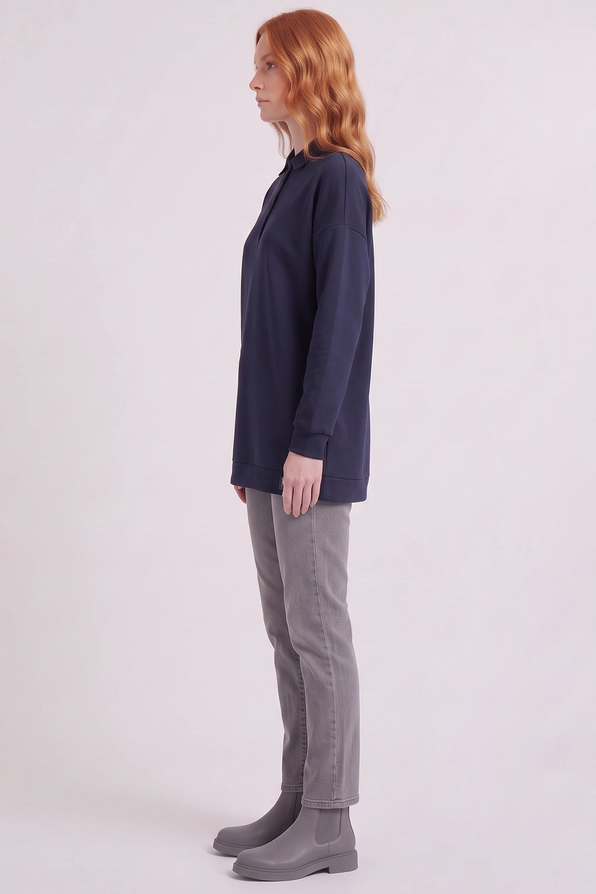 Polo-Neck Sweatshirt Navy
