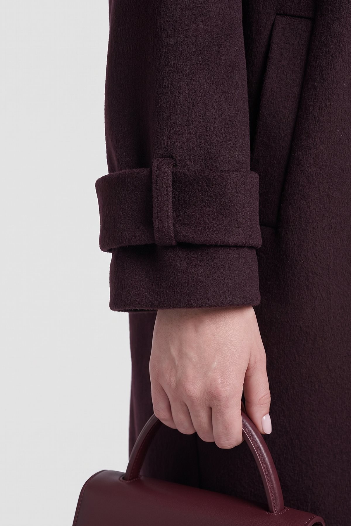 Scarf-Detail Wool Blend Coat Plum