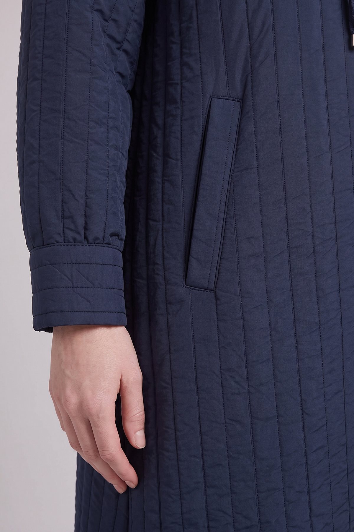 Stand-Collar Quilted Pull-On Coat Navy