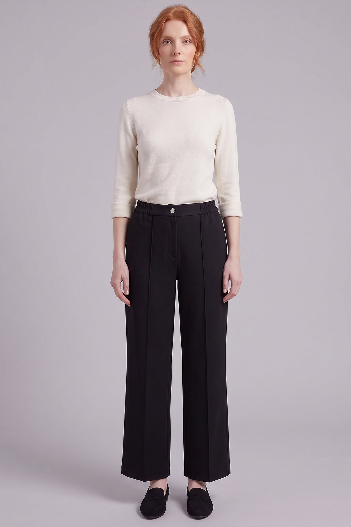 Topstitched Suede Trousers Black