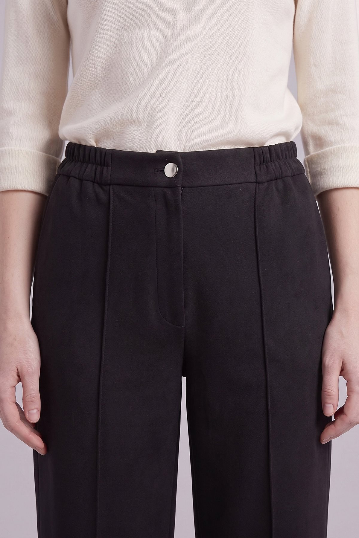 Topstitched Suede Trousers Black