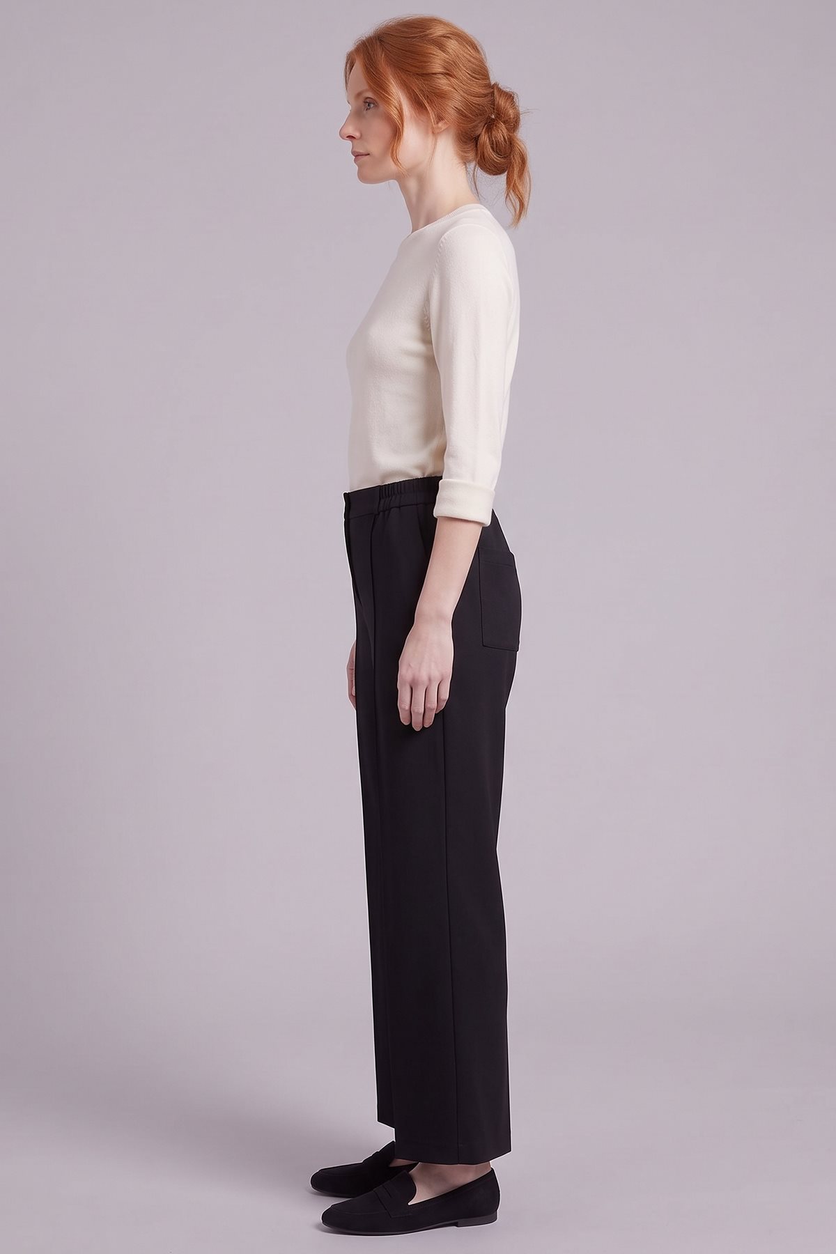 Topstitched Suede Trousers Black