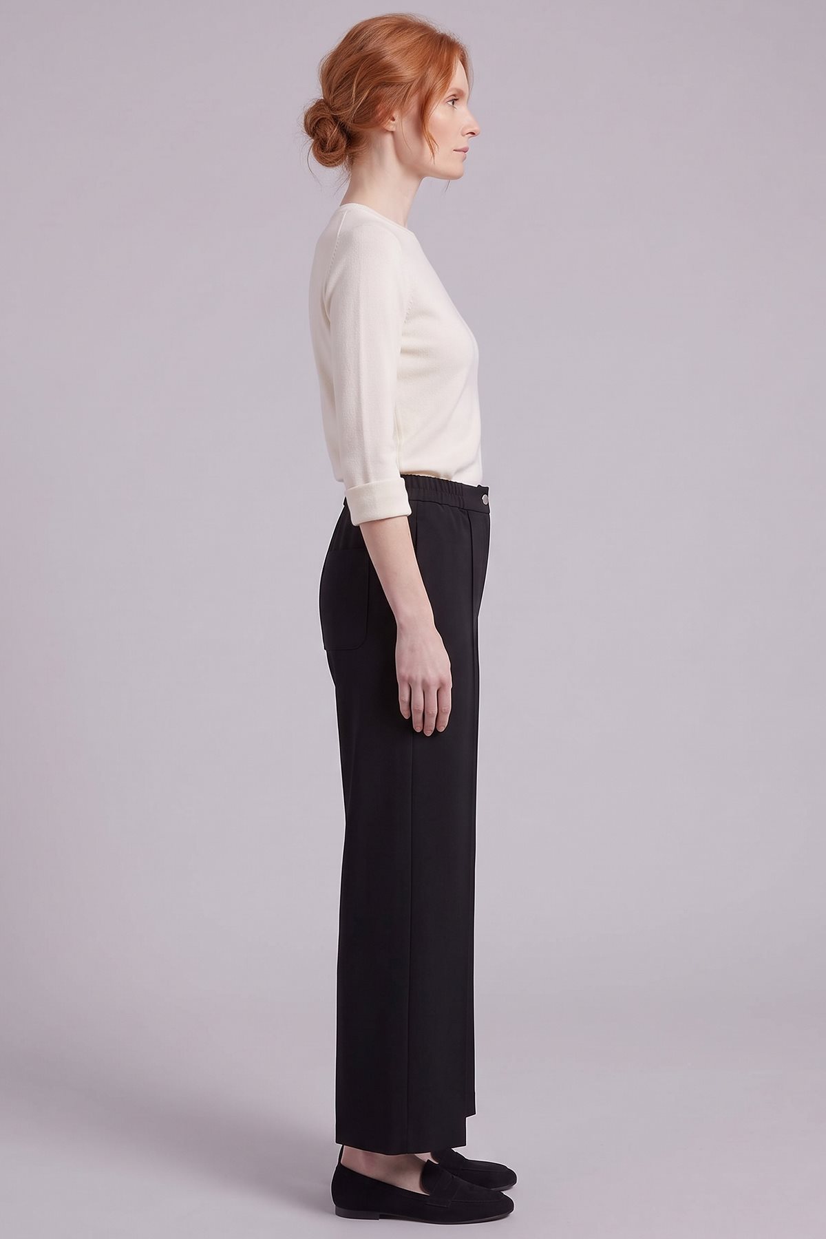 Topstitched Suede Trousers Black