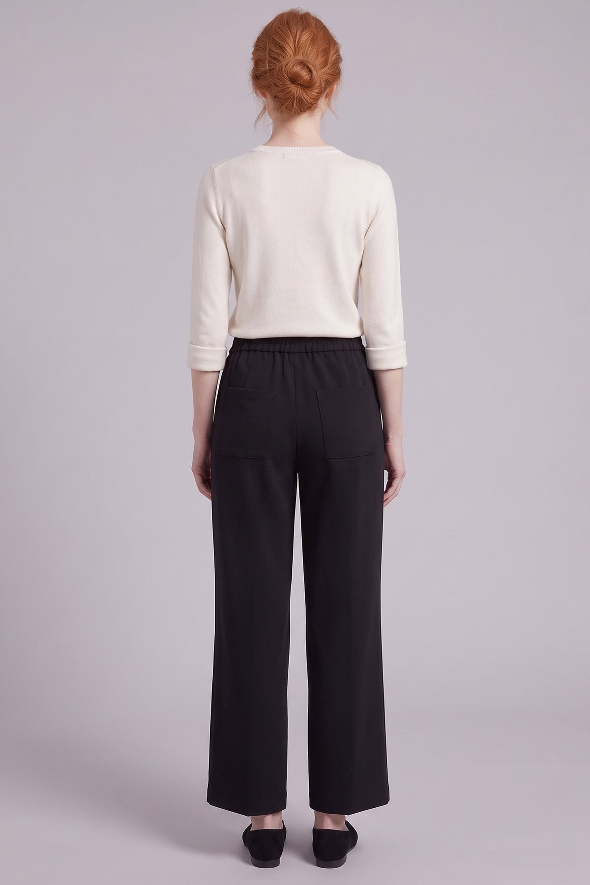 Topstitched Suede Trousers Black