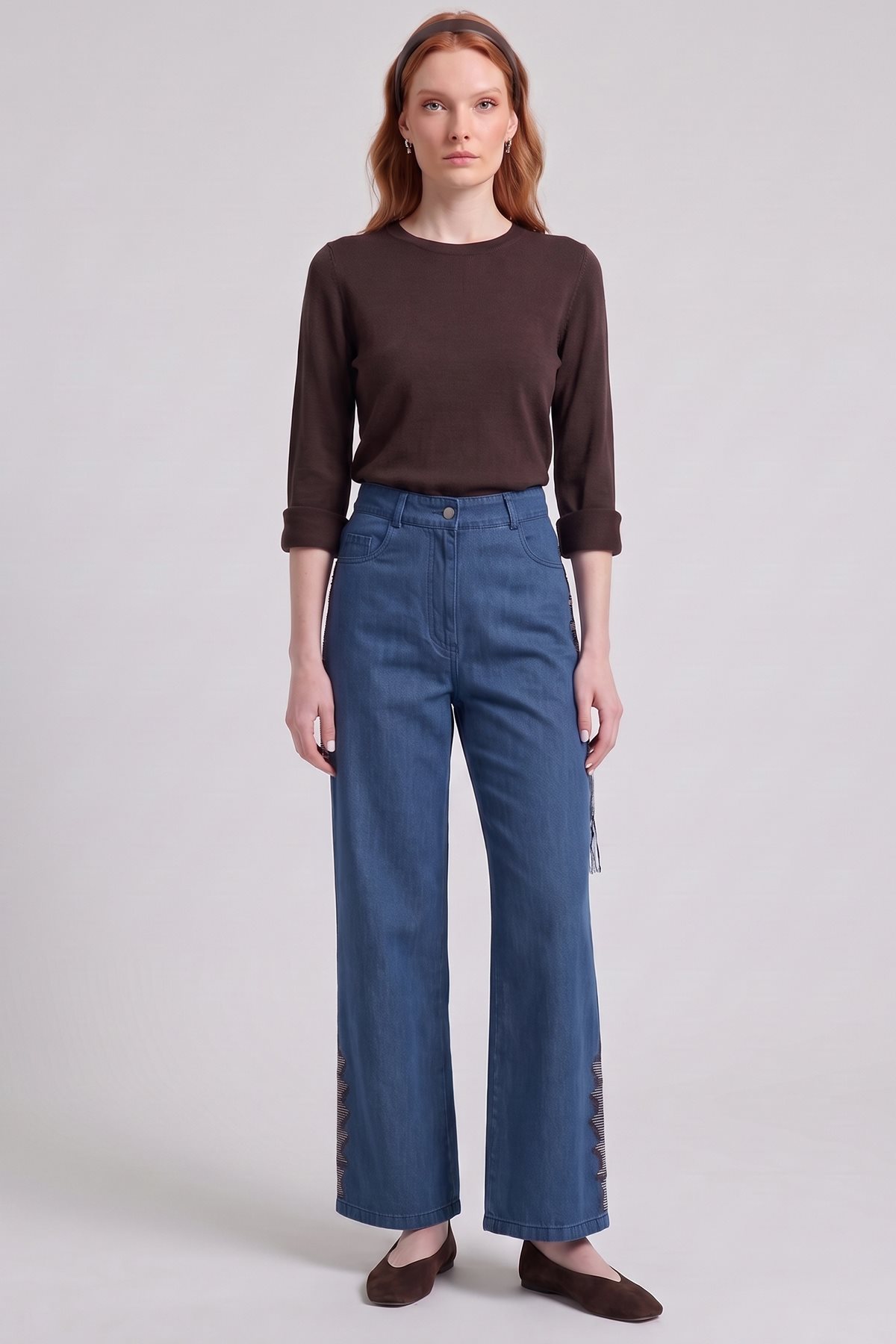 Embroidered Denim Trousers Navy
