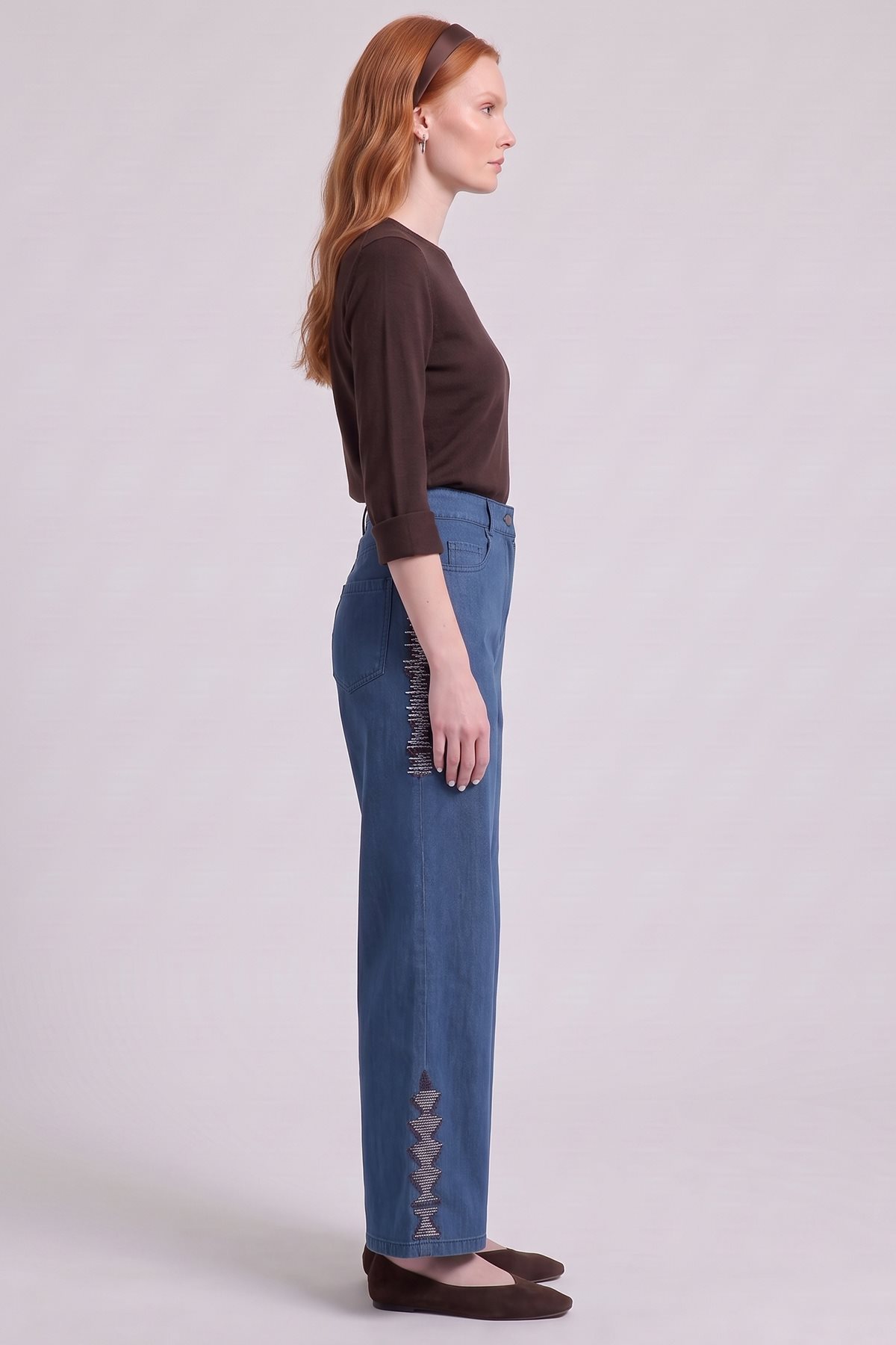 Embroidered Denim Trousers Navy