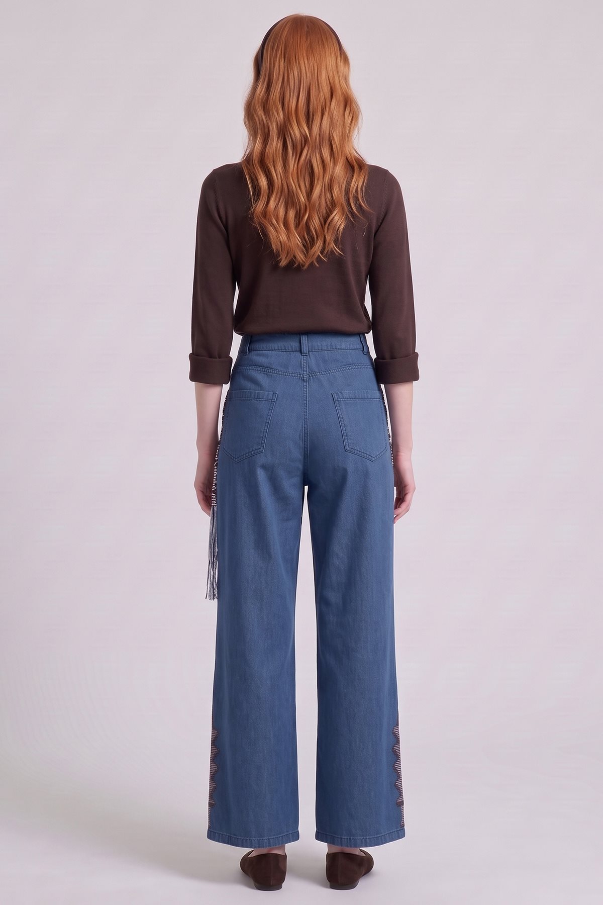 Embroidered Denim Trousers Navy