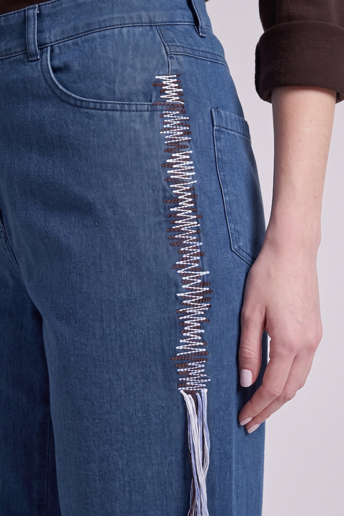Embroidered Denim Trousers Navy