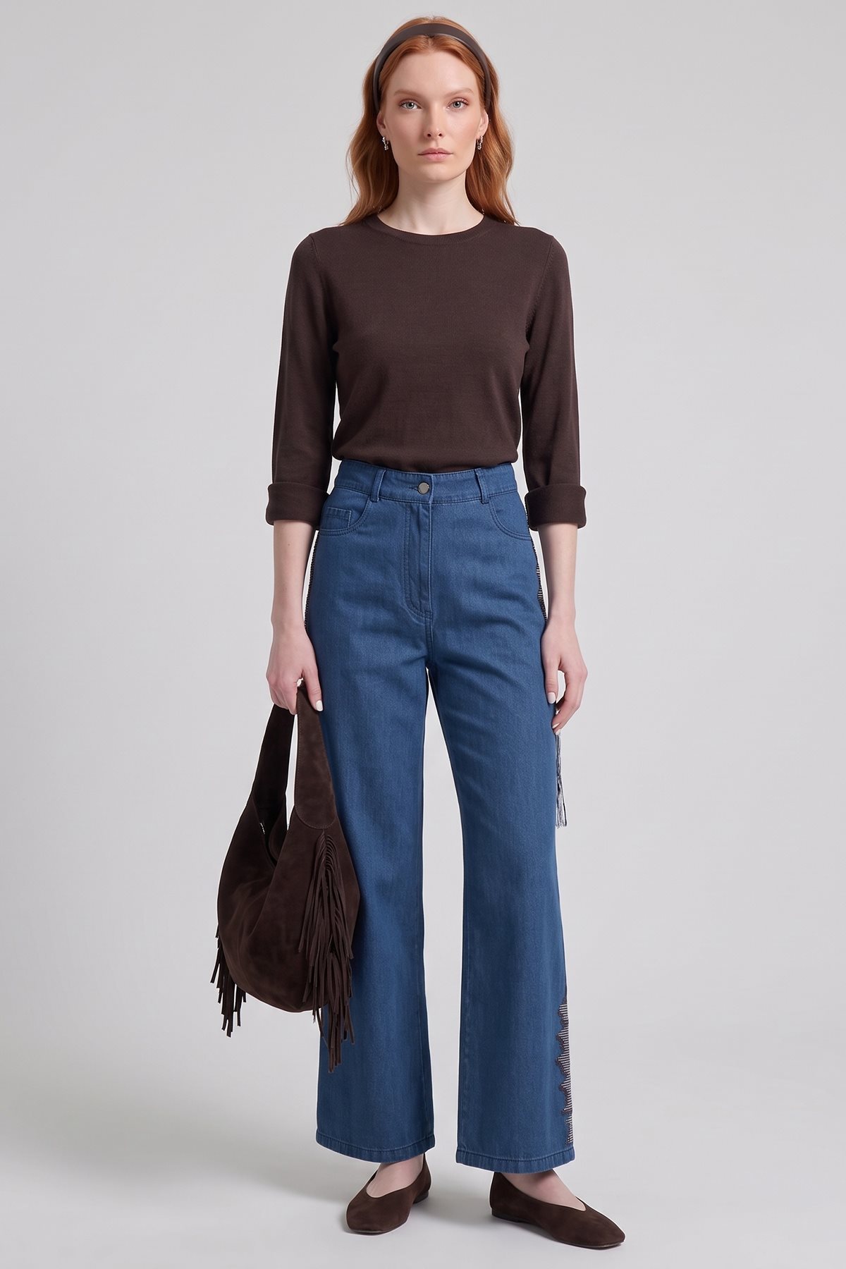 Embroidered Denim Trousers Navy