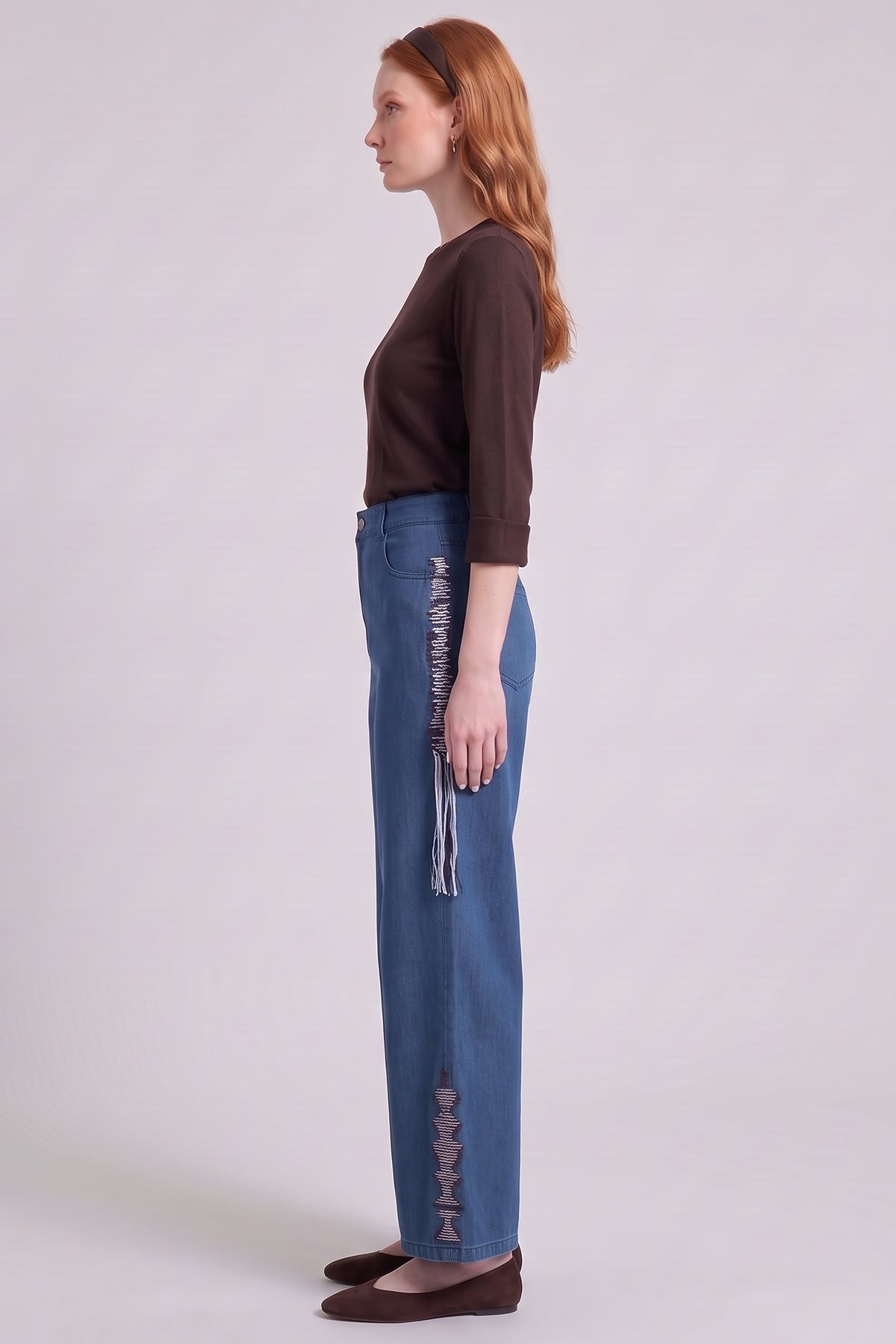 Embroidered Denim Trousers Navy