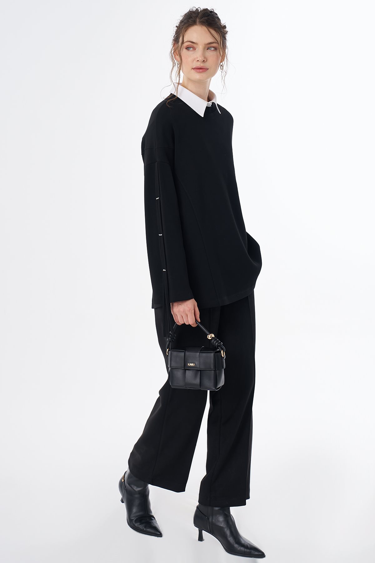 Taş Detaylı Rayon Sweatshirt Siyah