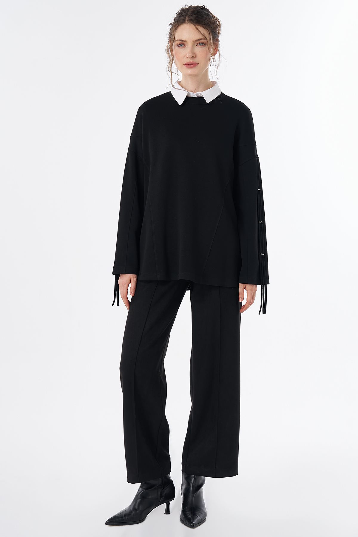 Taş Detaylı Rayon Sweatshirt Siyah