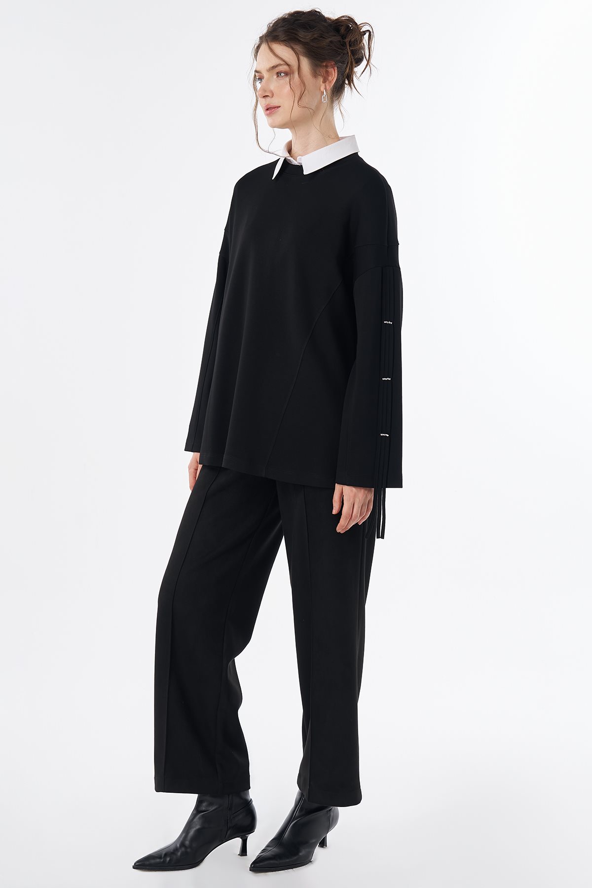 Taş Detaylı Rayon Sweatshirt Siyah