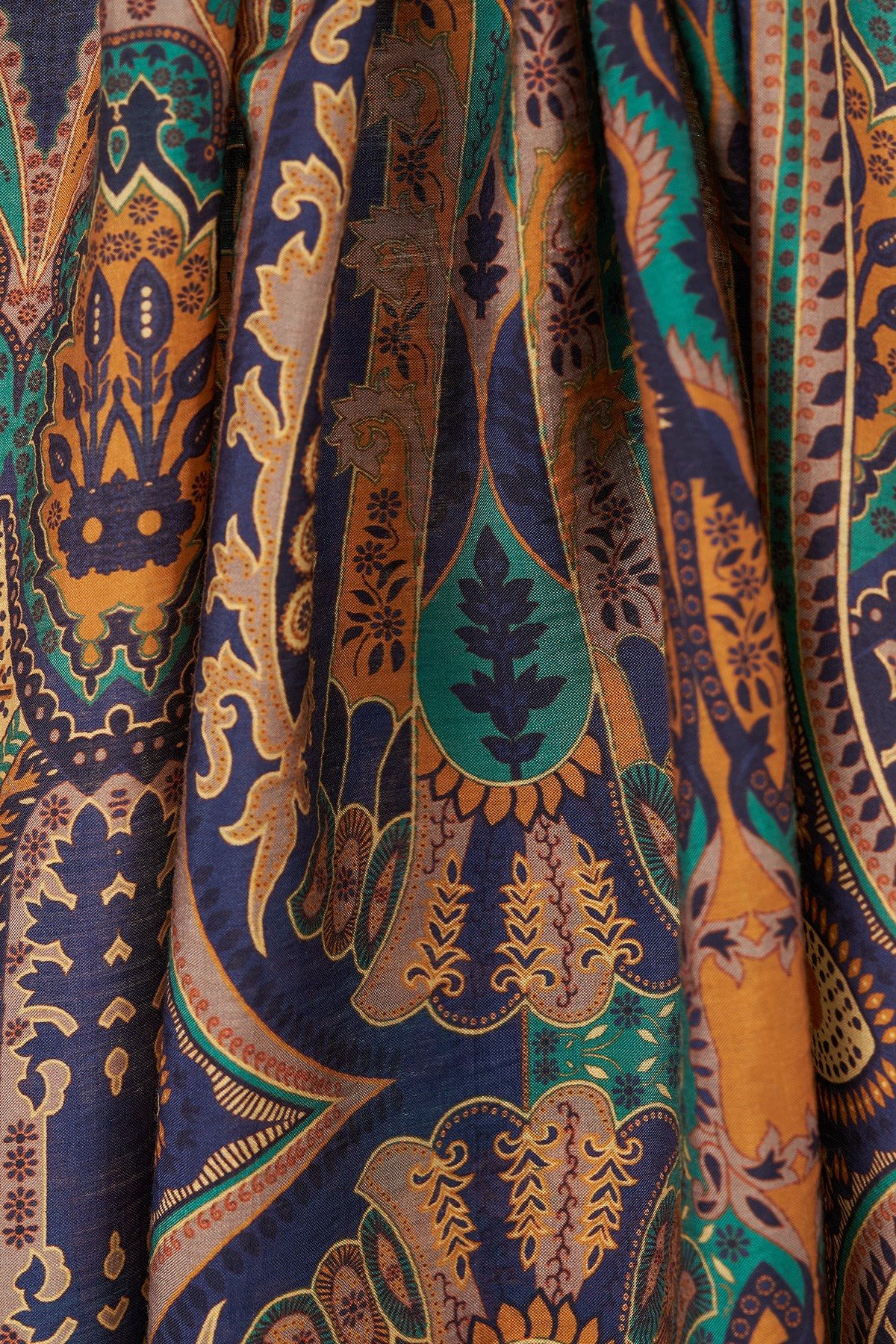 Ethnic Pattern Lyocell Shawl Navy-Green