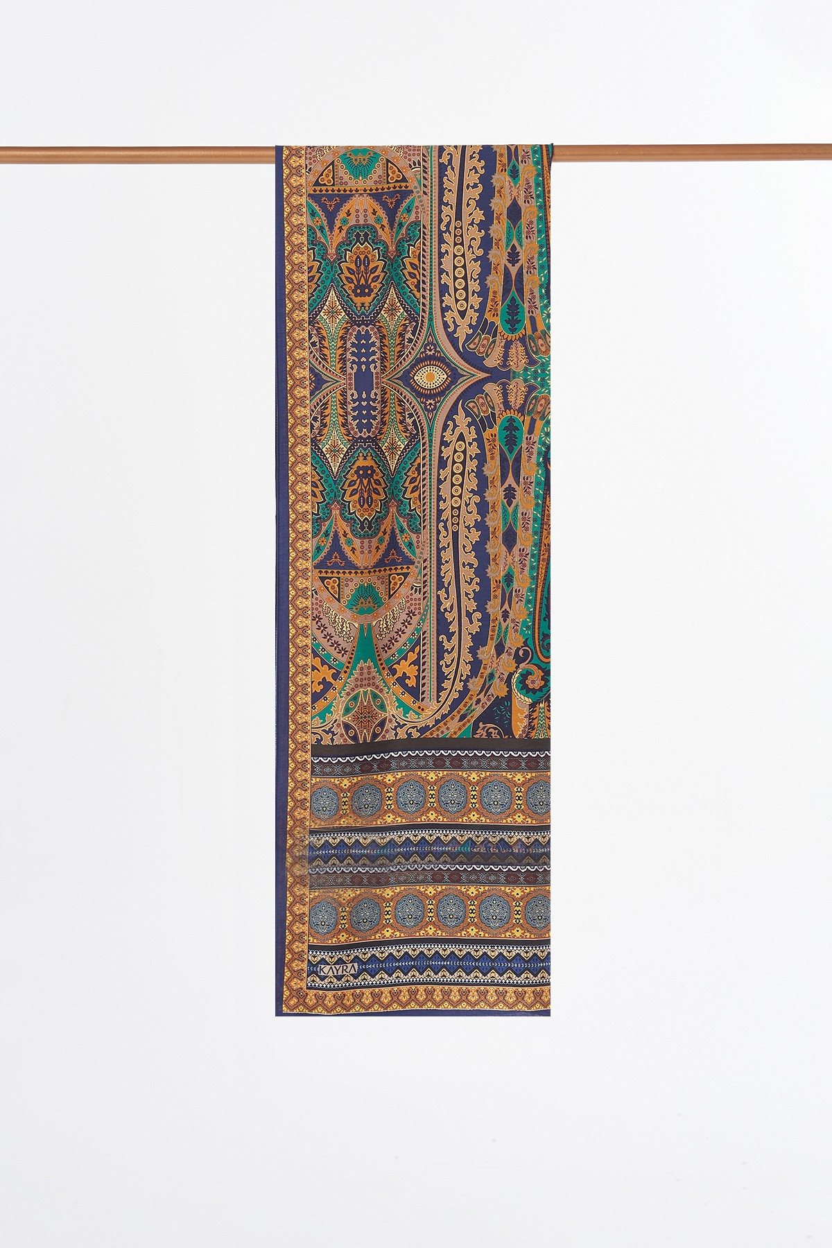 Ethnic Pattern Lyocell Shawl Navy-Green