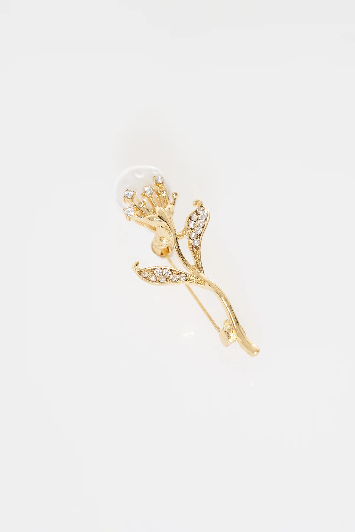 Pearl Detail Tulip Brooch Gold