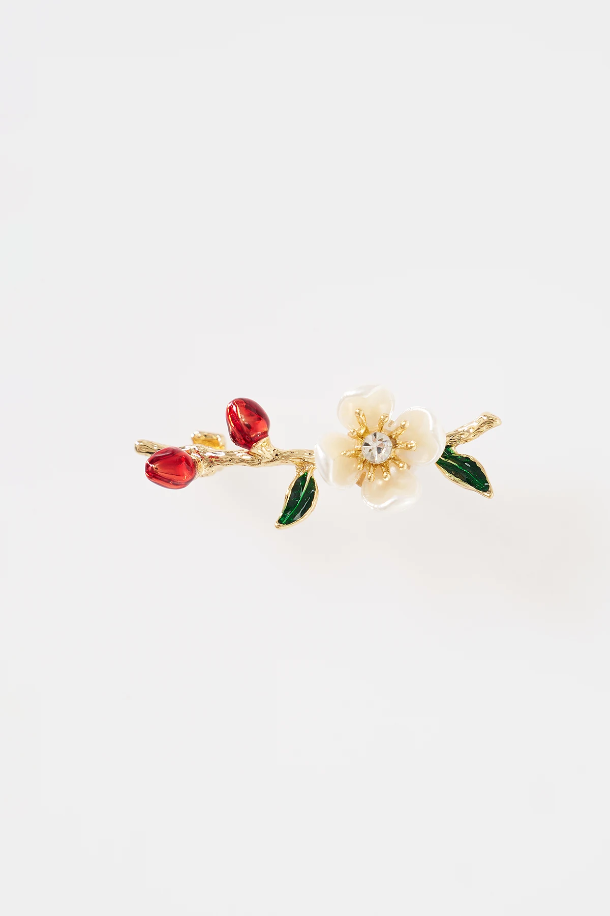 Enamel Cherry Branch Brooch Gold
