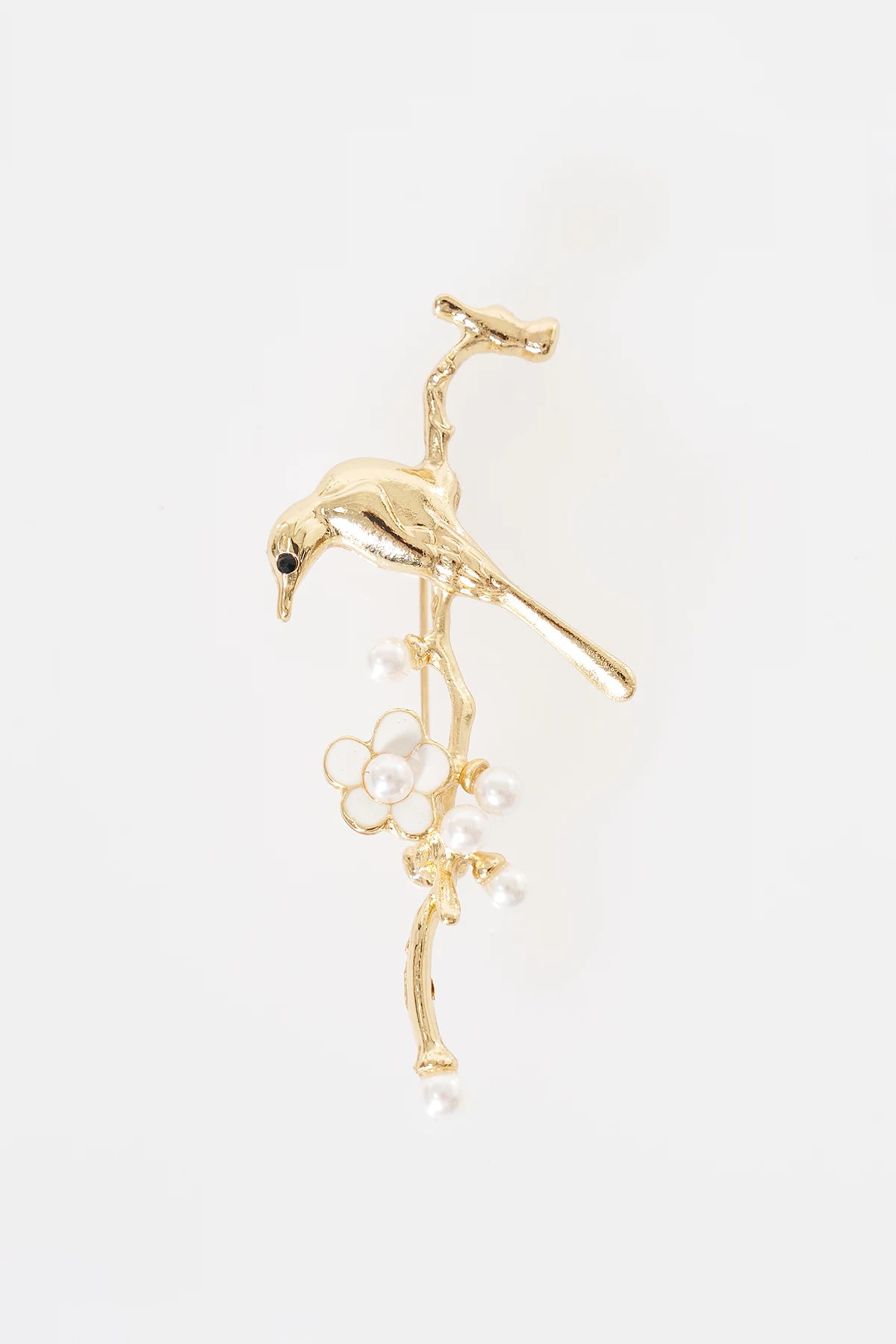 Pearl Bird Motif Brooch Gold