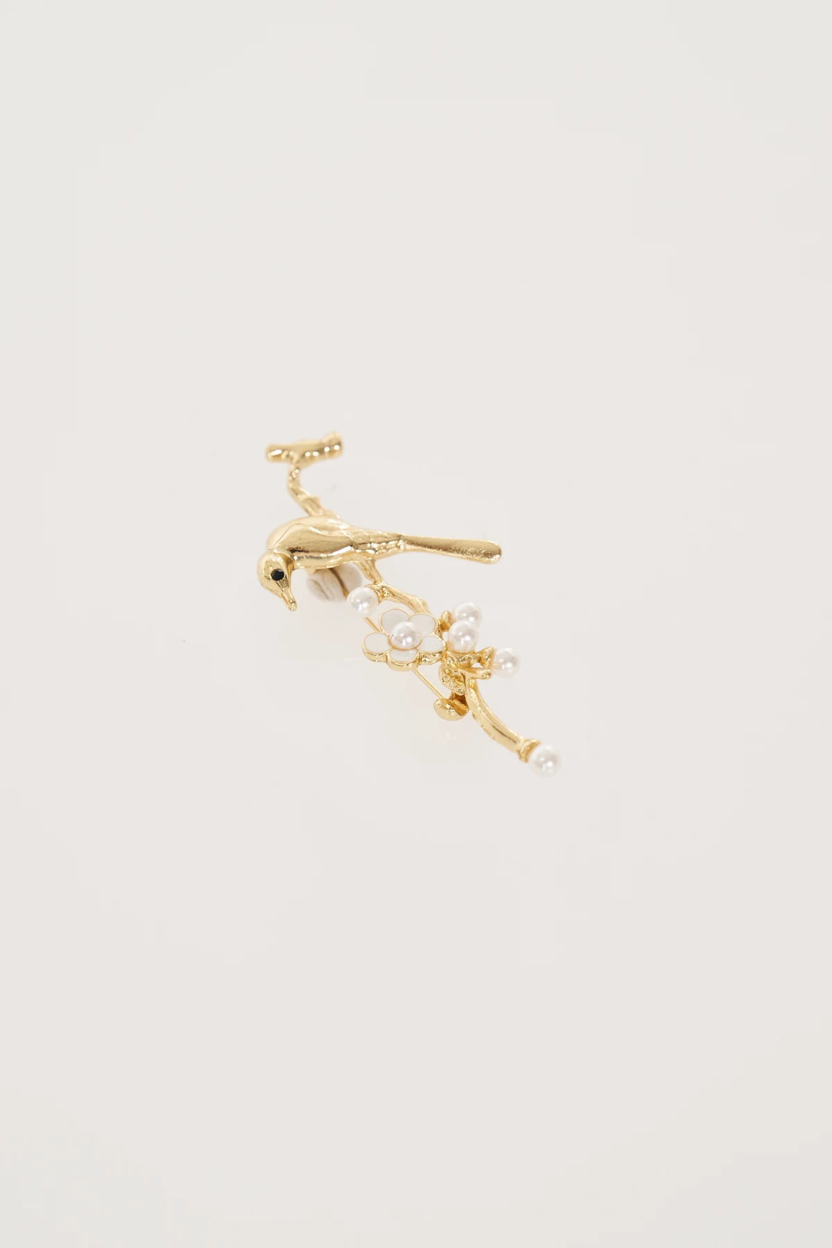 Pearl Bird Motif Brooch Gold