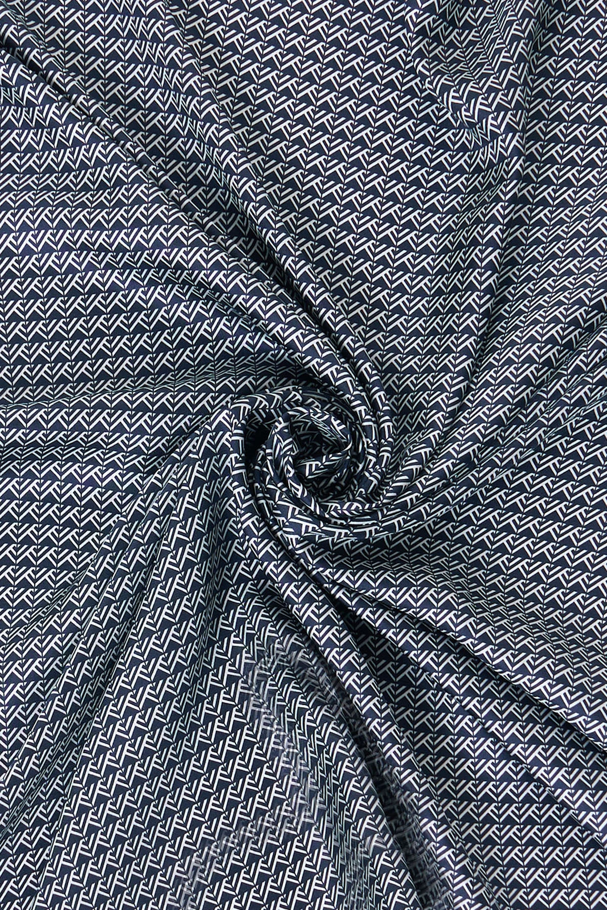 Geometrik Desen İpek Twill Eşarp Lacivert