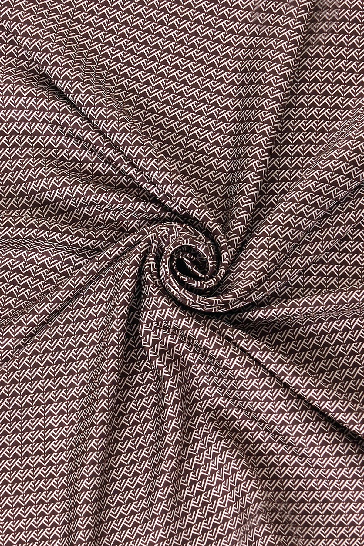 Geometrik Desen İpek Twill Eşarp Acı Kahve