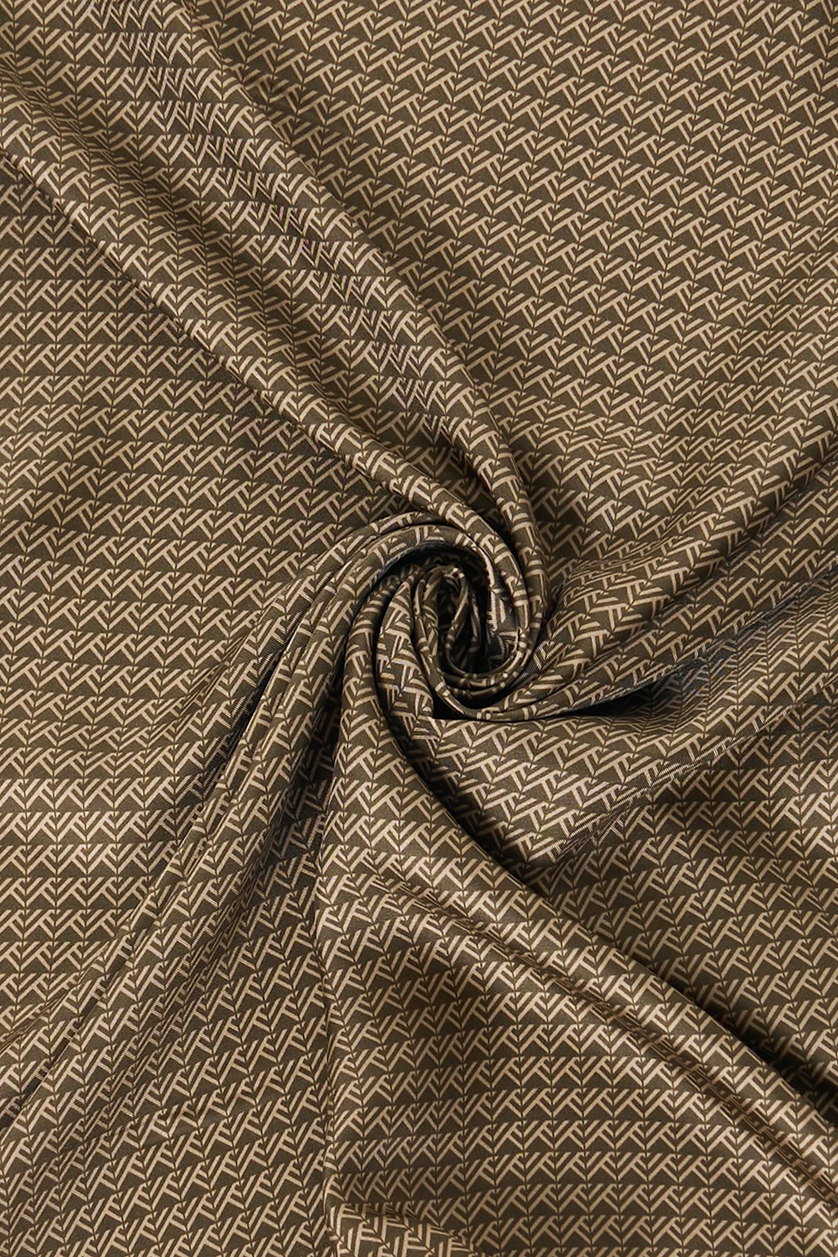 Geometrik Desen İpek Twill Eşarp Haki