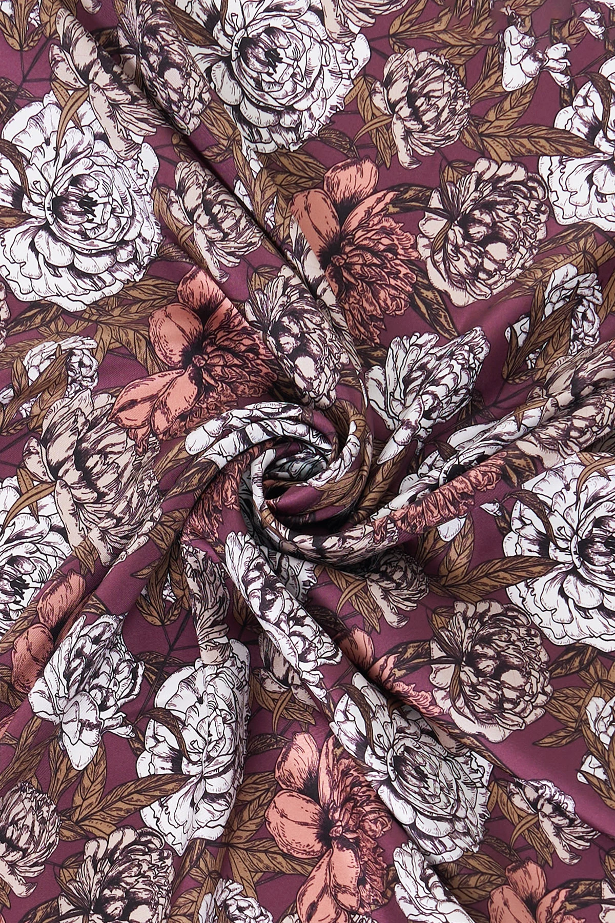 Çiçek Desen İpek Twill Eşarp Mürdüm