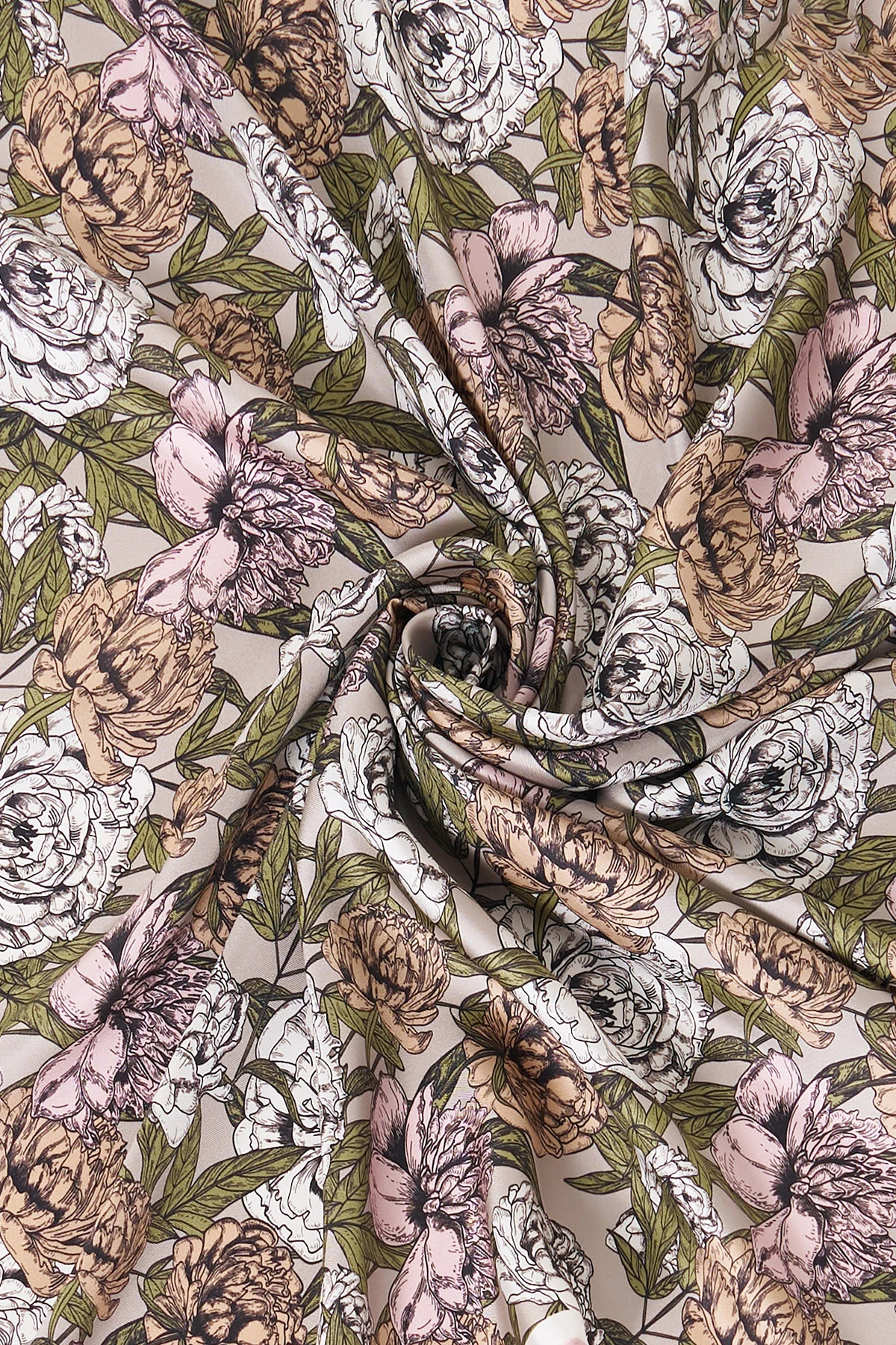 Çiçek Desen İpek Twill Eşarp Vizon