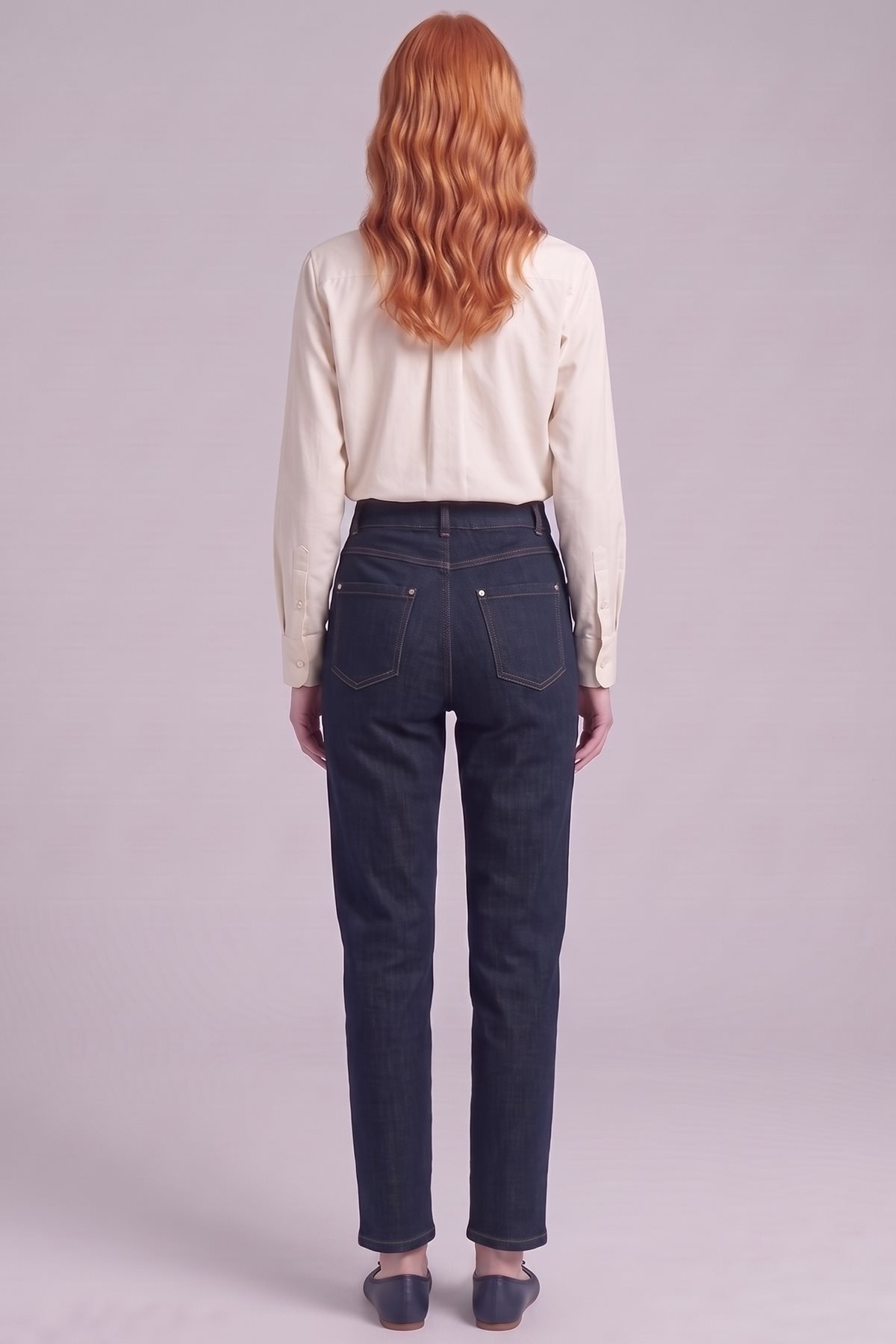 Boru Paça Denim Pantolon Lacivert