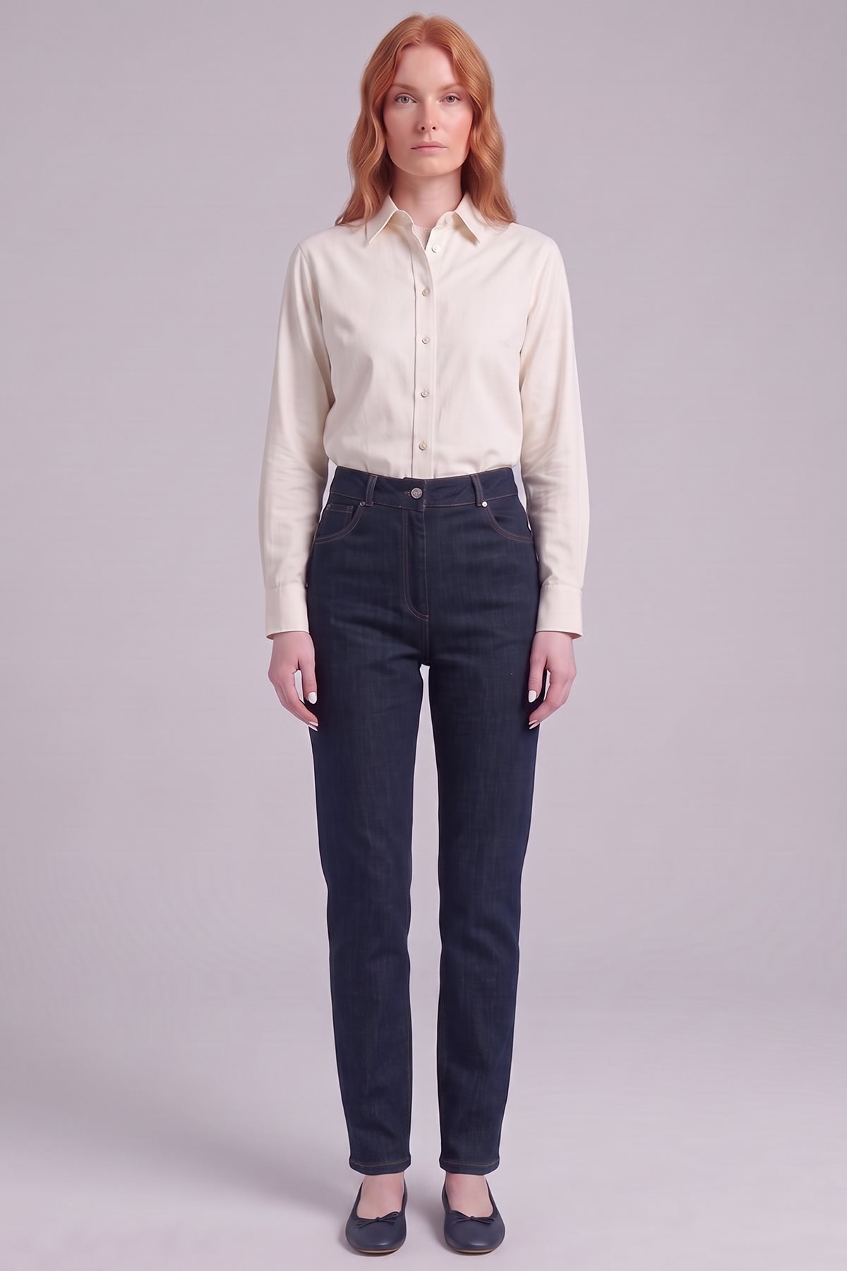Boru Paça Denim Pantolon Lacivert