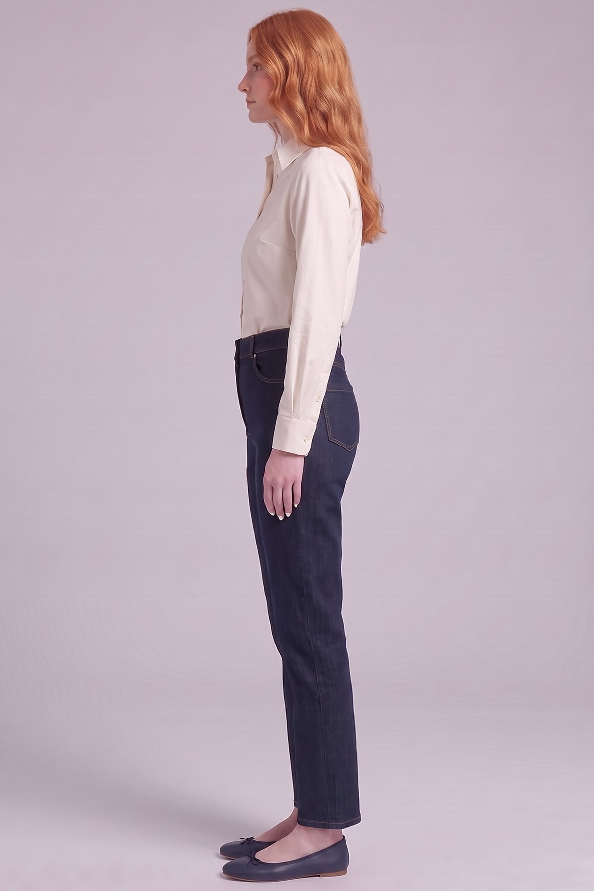 Boru Paça Denim Pantolon Lacivert