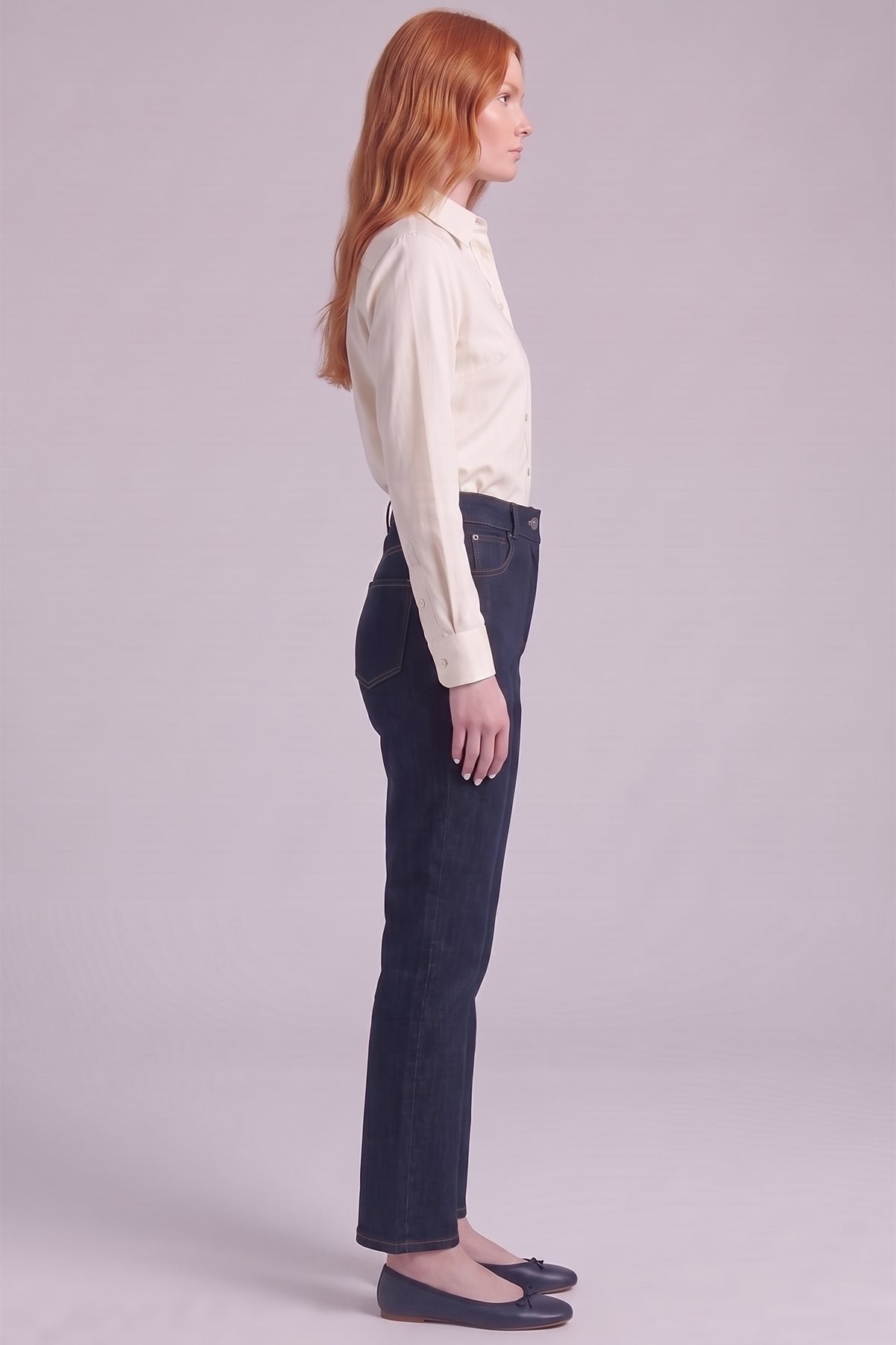 Boru Paça Denim Pantolon Lacivert